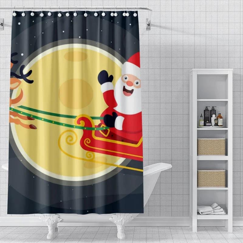Home Shower Curtains For Bathroom Waterproof Curtain Fabric Modern Nordic Style Living Room Winter Decoration Merry Christmas