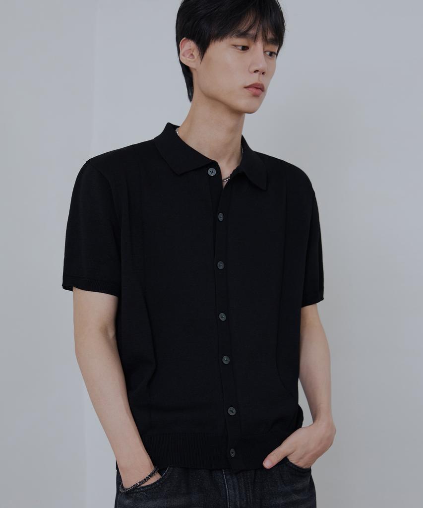 NODU Cool Summer Washable Collared Crop Half Cardigan [Black]