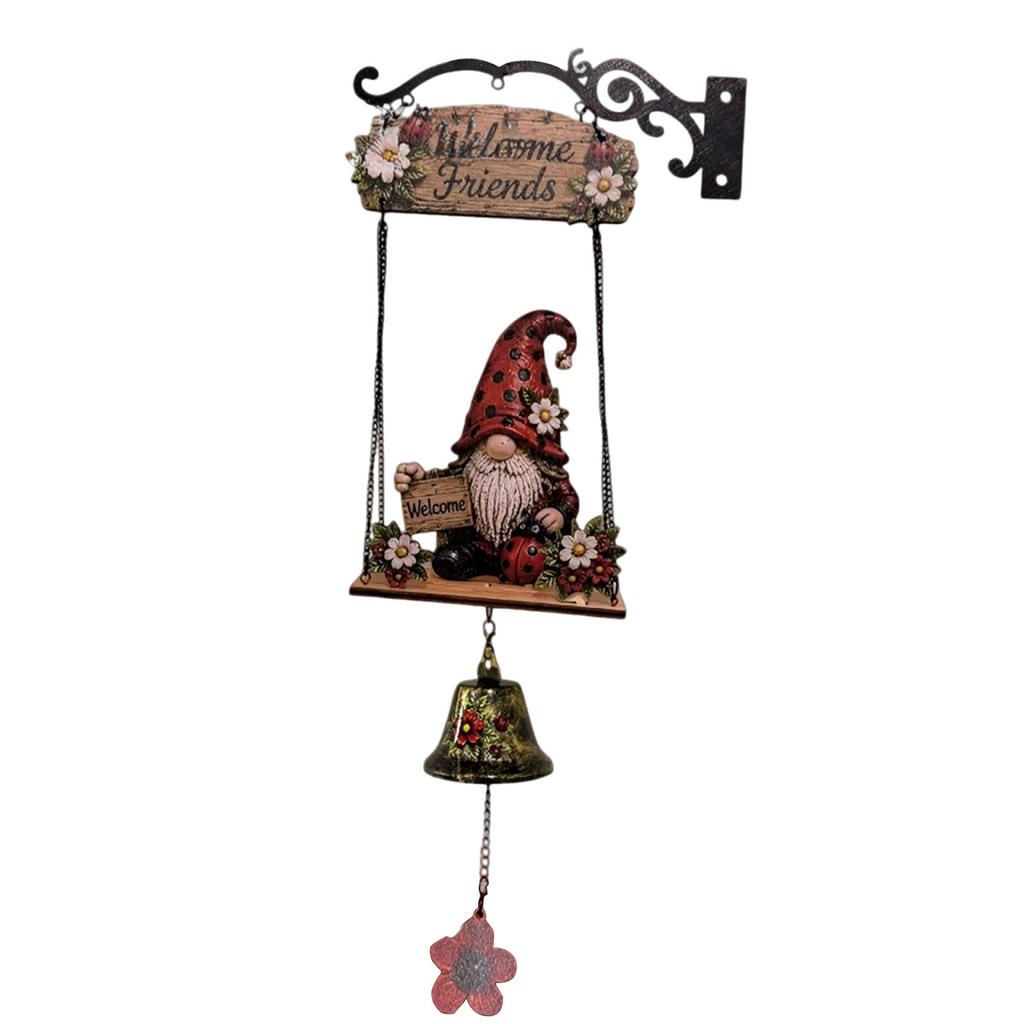 Retro Gnome Welcome Bell Ornament Multi-Purpose Rustic Hand Bell Figurines Crafts Welcome Doorbell Ornament for Entry Home Decor