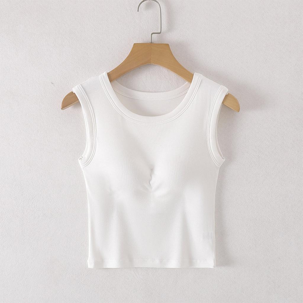 Ladies With Chest Cushion, Wide Shoulder Vest, Round Neck Yoga Suit, Underwear, Bottom Layer