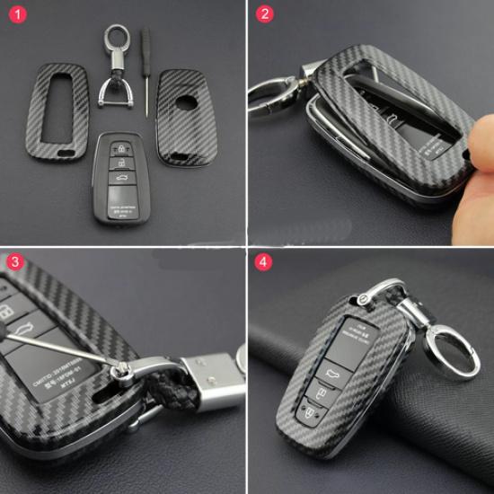 Carbon Fiber Smart Key Fob Cover Case For Toyota RAV4 Camry CHR Prado Avalon