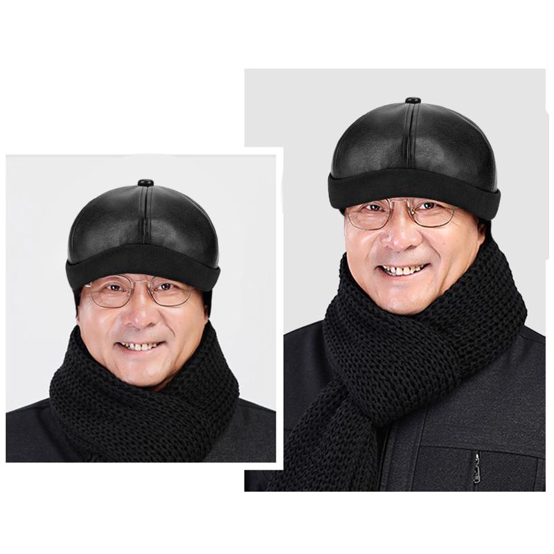 Berretto da uomo in pelle, berretto da marinaio senza tesa, berretto hip hop con risvolto, caldo berretto beanie