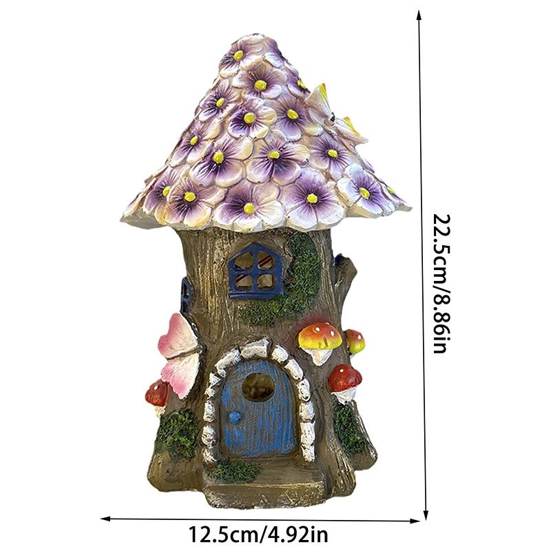 Fairy Garden House Solar Outdoor Statue Light Up Resin Cute Mini Mushroom Figurines Lawn Decorations For Yard Miniature House