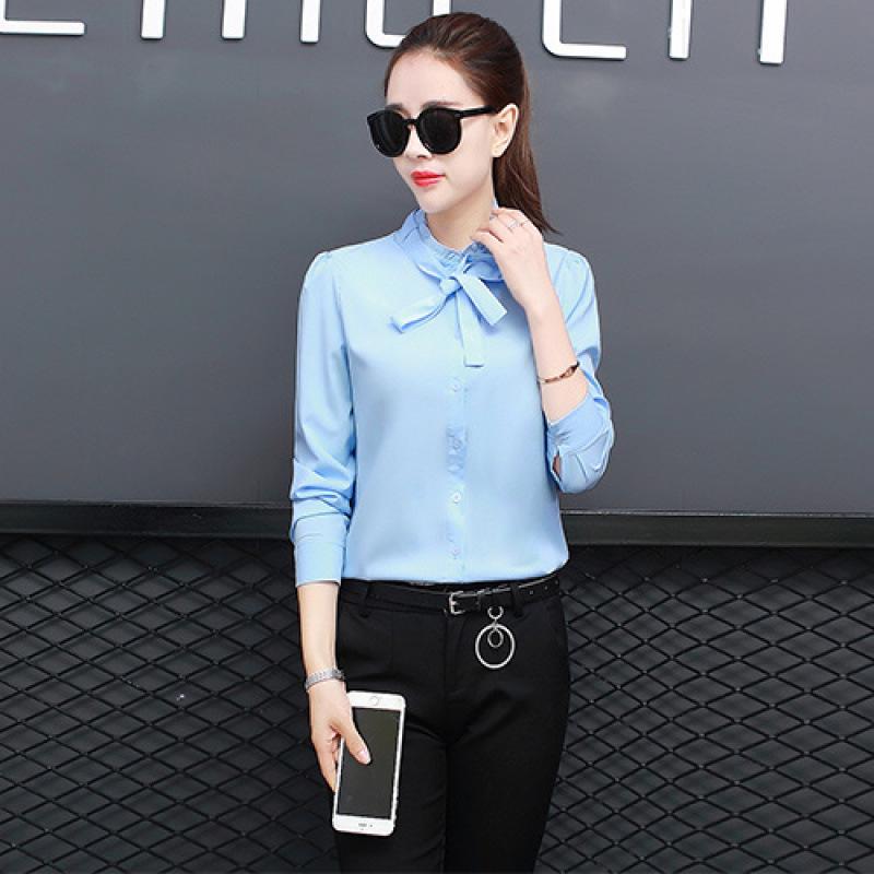 2025 Spring/Autumn Women s Korean Style Long Sleeve White Chiffon Stand Collar Shirt XL