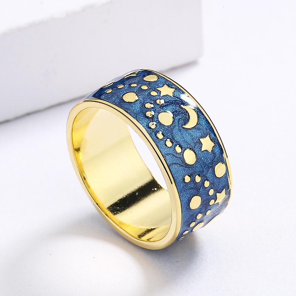 

Креативное кольцо из стерлингового серебра в виде ночной звезды и луны, ручной работы, с эмалью, капельной масляной краской, женское ювелирное изделие, парное кольцо, для вечеринки, дня рождения 8