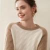Autumn 2025 Women's Color Block Cable Knit Cashmere Sweater - Fashionable, Versatile, Slimming Round Neck Knitwear