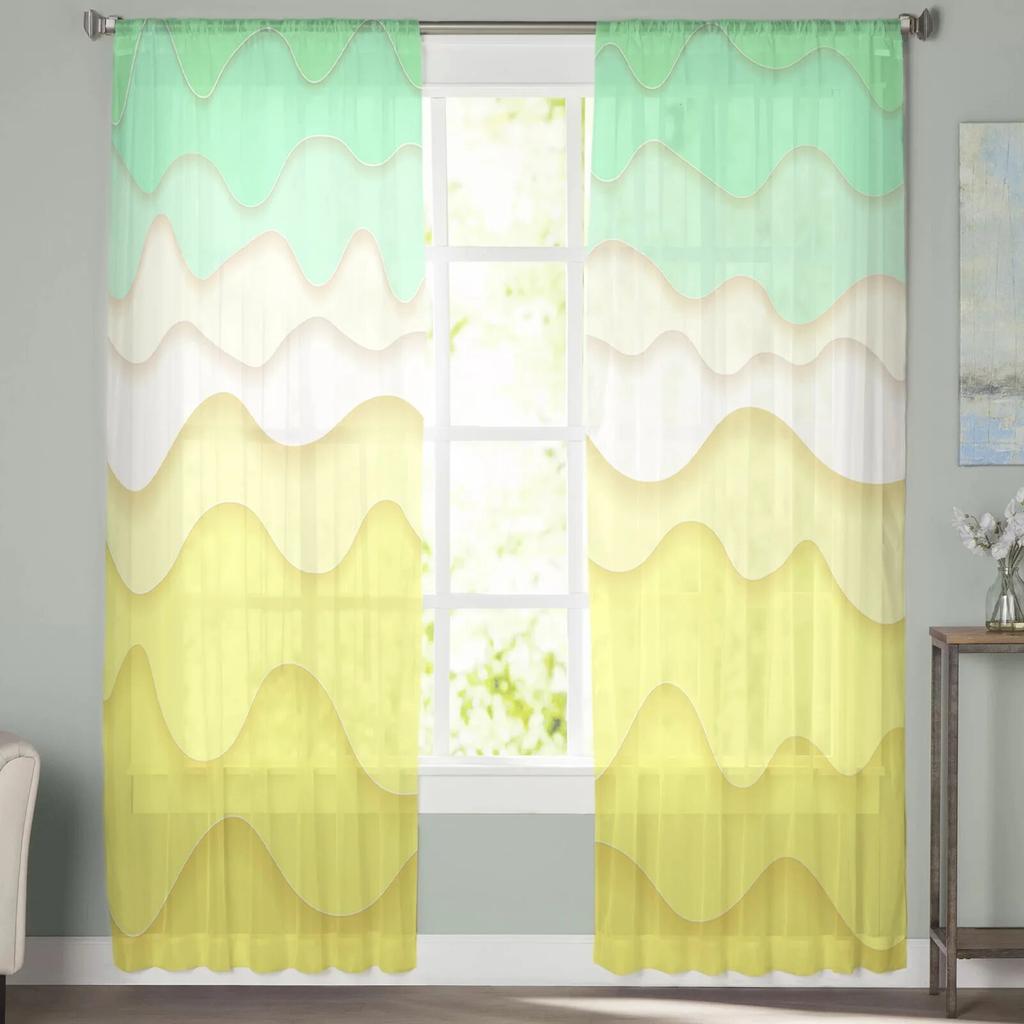 Gradient Geometry Fresh Summer Abstract Bedroom Transparent Sheer Curtains Holiday Decoration Window Voile Tulle Curtain