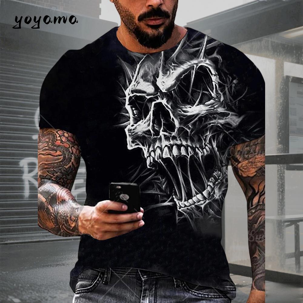 Herren T-Shirt Totenkopf Print T-Shirt Herren Totenkopf Grafik T-Shirts Herren Sommerkleidung Herren T-Shirts Kurzarm T-Shirt Harajuku Herren Kleidung