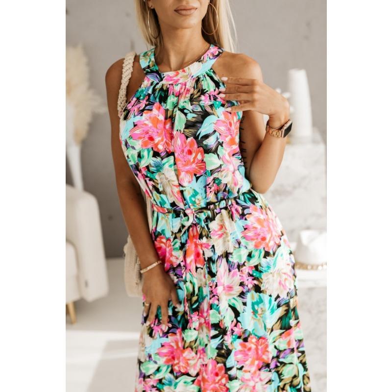 

Элегантное летнее платье без рукавов с цветочным принтом, модное, свободное, простое, офисное, на шнуровке, А-силуэта, для вечеринок, для отпуска, длинные платья, повседневная одежда 2XL озеро синий