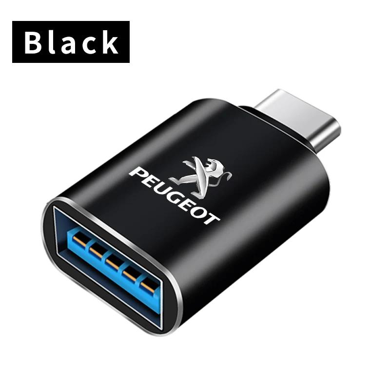 1pcs New Car Type-C To USB Interface Mini Converter Charging Adapter logo For Peugeot 206 208 306 307 308 407 408 508 2008 3008