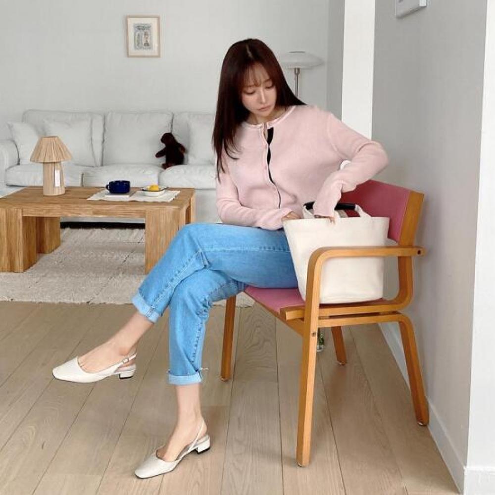 New Arrivals Open Run Slim Fit Crop Cardigan Round Neck Pink Knit