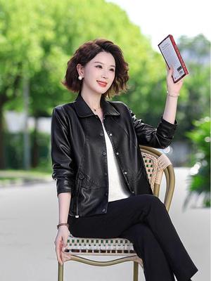 Nueva Chaqueta de Cuero PU de Estilo Caliente para Mujeres de Mediana Edad y Mayores - Chaqueta de Traje Petite de Primavera y Otoño