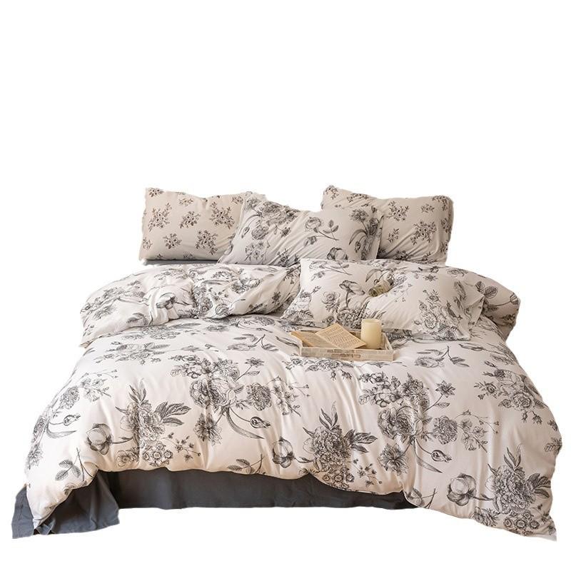 Class A Cotton Maternal And Infant Grade Small Fresh Knitted Cotton 4Pcs Set Pure Cotton Single Bed Sheet Single Quilt Cover Single Bed Hat Single