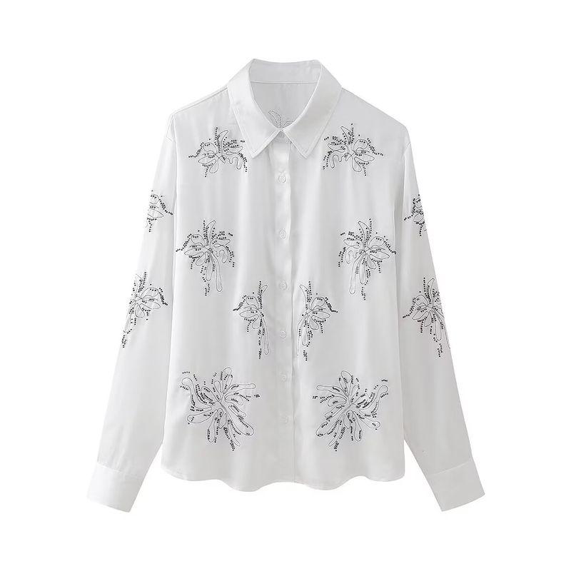 Kaslead New Arrival Women's Fashion Style Fashion Beaded Embroider Shirt Casual Pants Suit