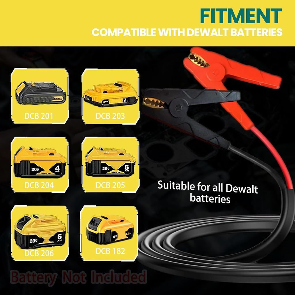 20V Jumper Cables Adapter For Dewalt- 2FT 8AWG Purple Copper, Large Clamps, Portable Battery Starter Auto Booster Cables For Cars/Lawn Mower/Tools,