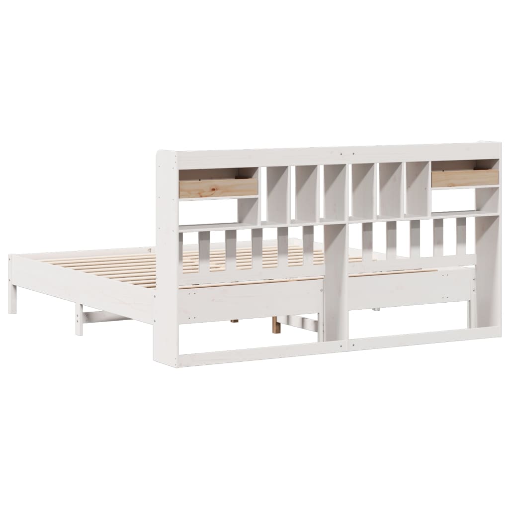 Solid Wood Bed with Shelf Without Mattress White 180x200 cm Pine