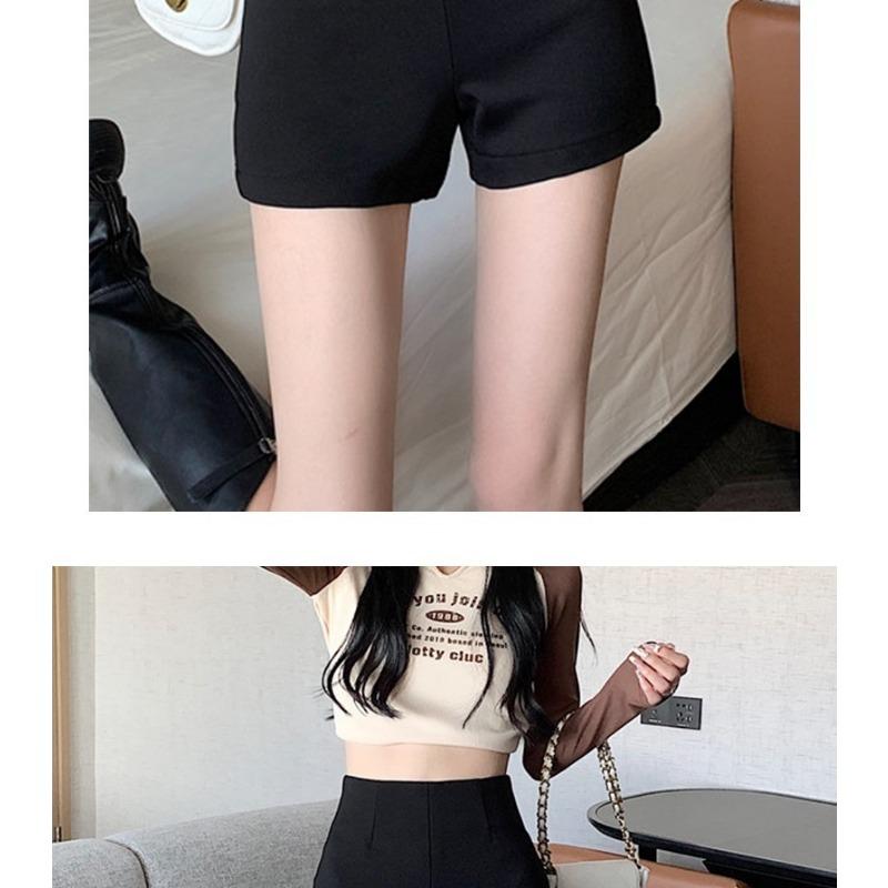 Ψηλόμεσο Σορτς Γυναικείο Άνοιξη και Φθινόπωρο Βασικό Μαύρο Κοστούμι Αμερικάνικο Look Spice Girls Στενή Εφαρμογή Καλοκαιρινό Καυτό Παντελόνι