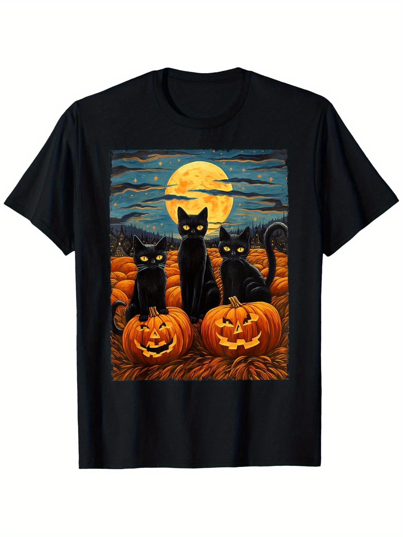 Mens Womens Halloween Black Cat JackOLantern TShirt 100 Cotton Soft Stretchy Crew Neck Short Sleeve Top Clothing 4XL
