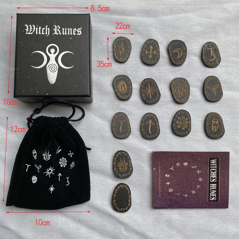 14 Pcs Wood Runes Stone Set Witches Rune Set Engraved Rune Symbol for Divination Altar Home Decor