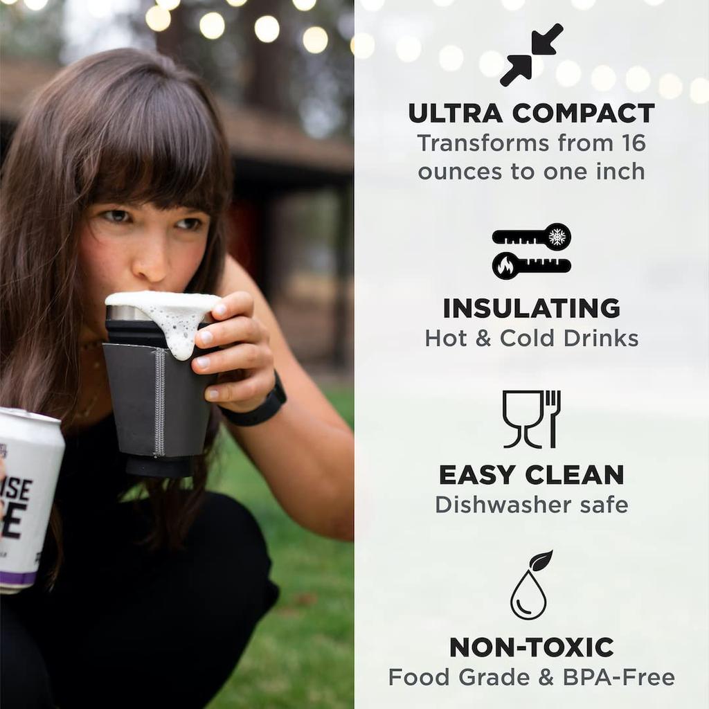 HYDAWAY Foldable Drink Tumbler Hot and Cold Drink Cup for Events 16oz Capacity Glacier Portable, Insulated, Coffee, Tea, Smoothies, Beer, Cocktails,