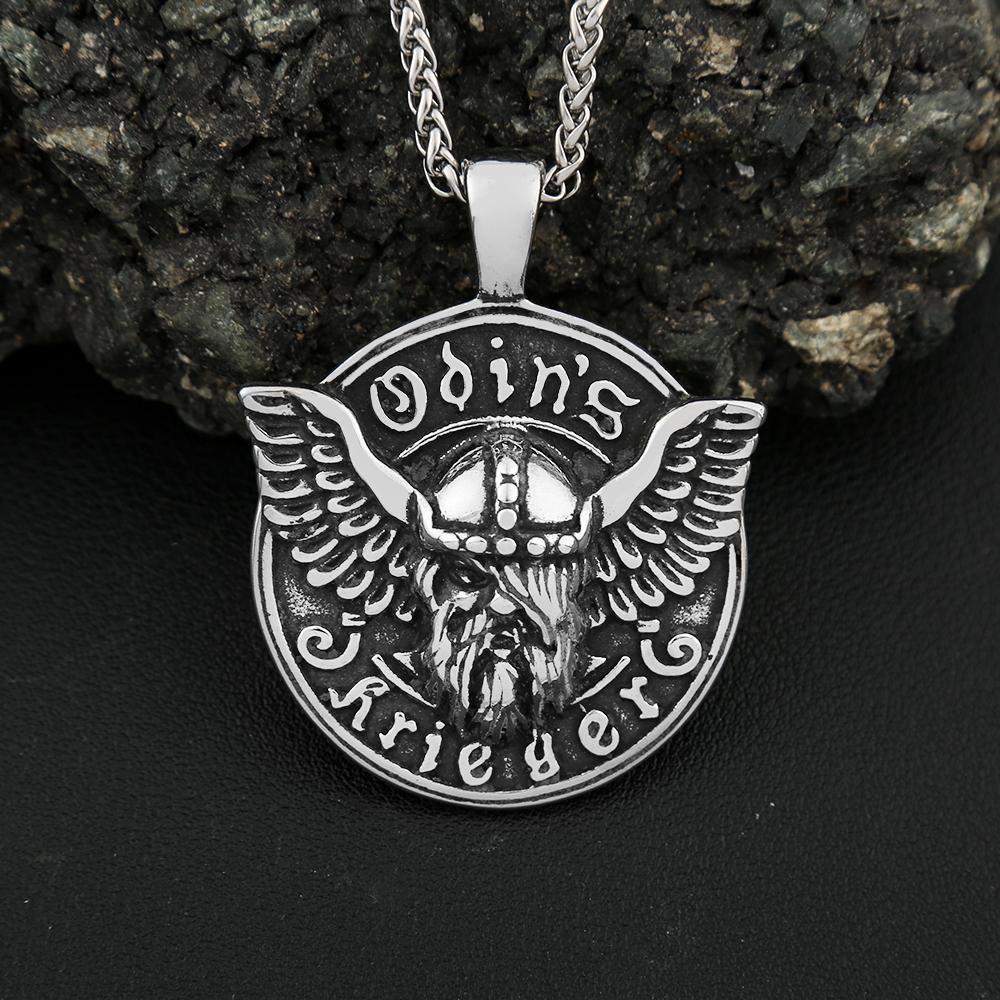 Vintage Nordic Stainless Steel Vikings Odin Head Necklace Men's Mythology Chain Pendant Necklace Punk Biker Male Jewelry Gifts