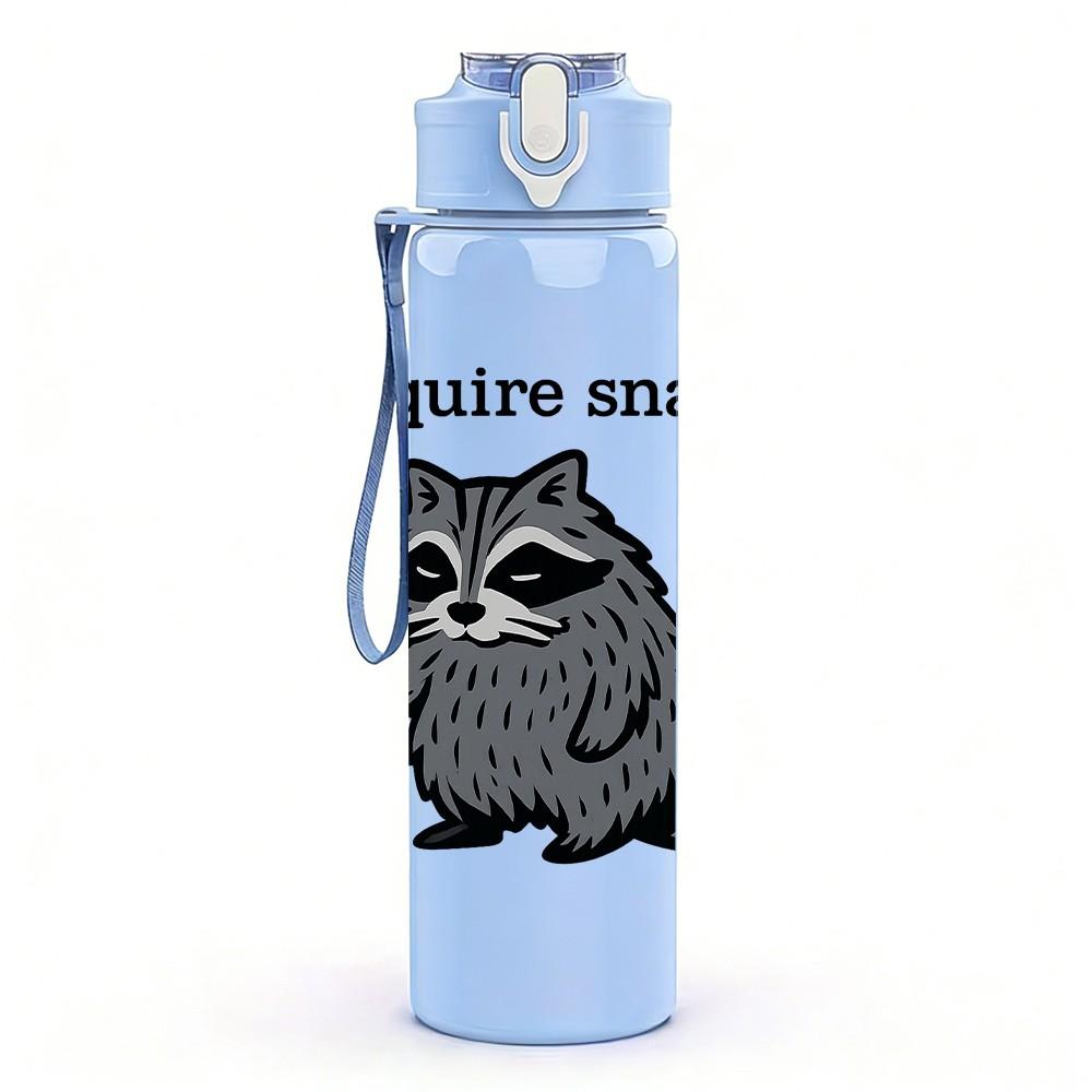 1PC I Require Snacks Raccoon Graphic 750ml Color Plastic Sports Water Bottle Leakproof Flip Straw Lid Suitable for Sports Office Home Use