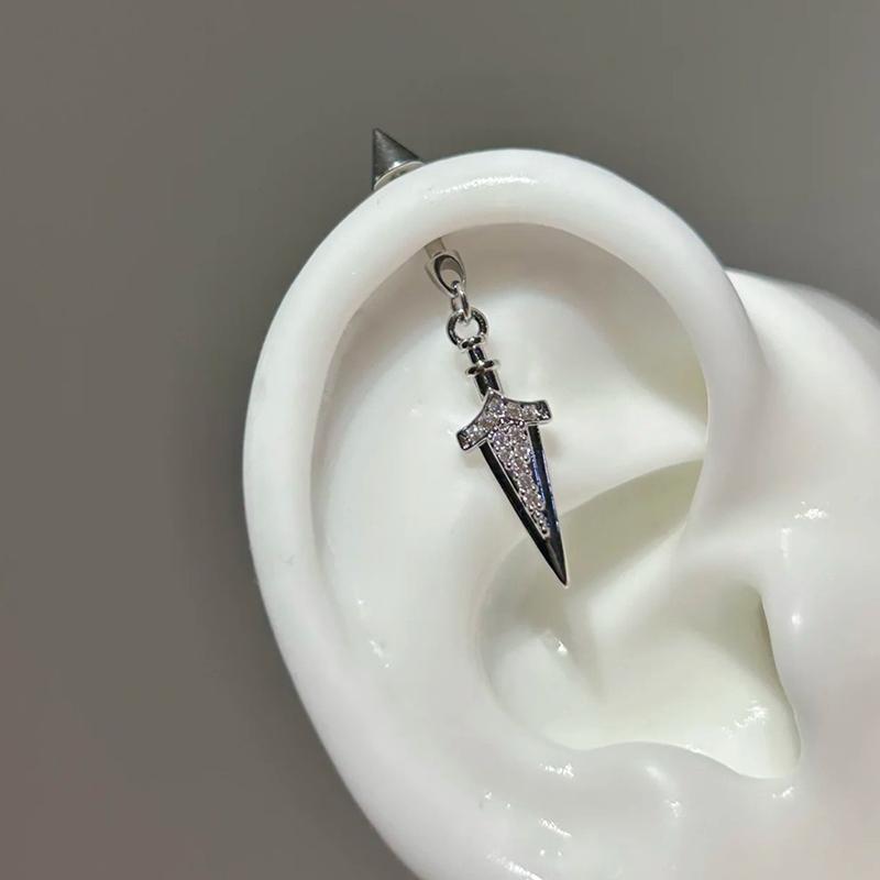 Helix Ear Stud Fashion Versatile Trendy Sword Pendant Ear Bone Nail Stainless Steel Earrings for Women Body Puncture Accessories