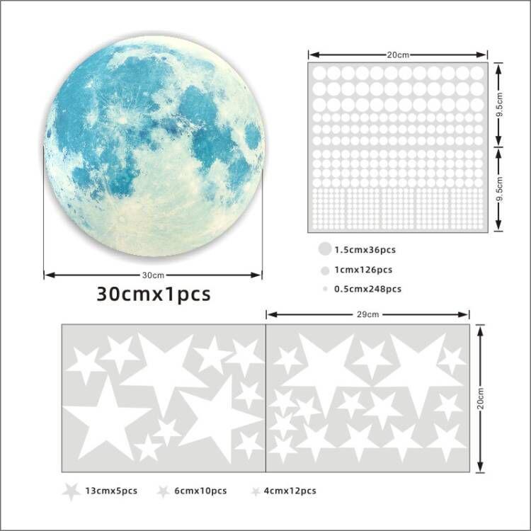 893-Piece Luminous Moon, Unicorn, Stars & Dots Fluorescent Wall Stickers for Children's Bedroom
