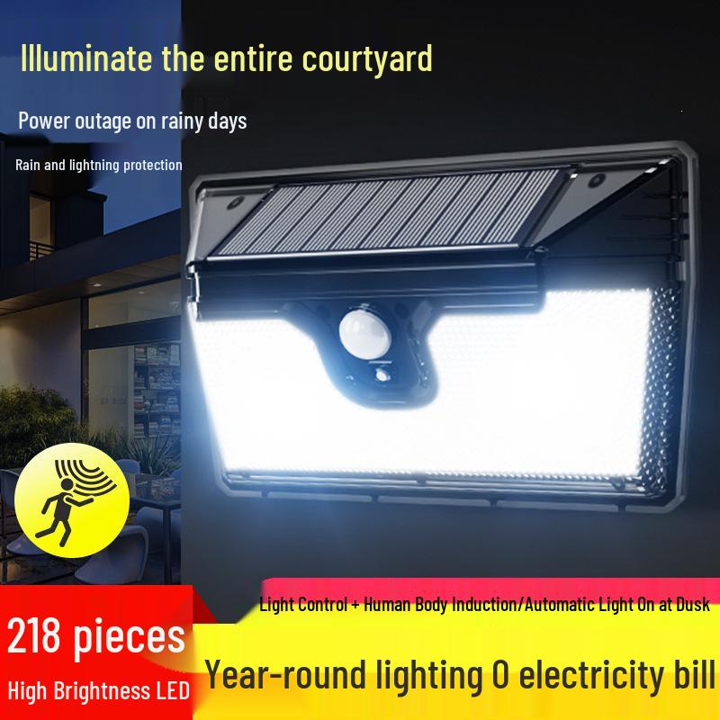 218LED Solar Wall Light with Motion Sensor, Waterproof, Three Modes, Super Bright Outdoor Garden Lamp
