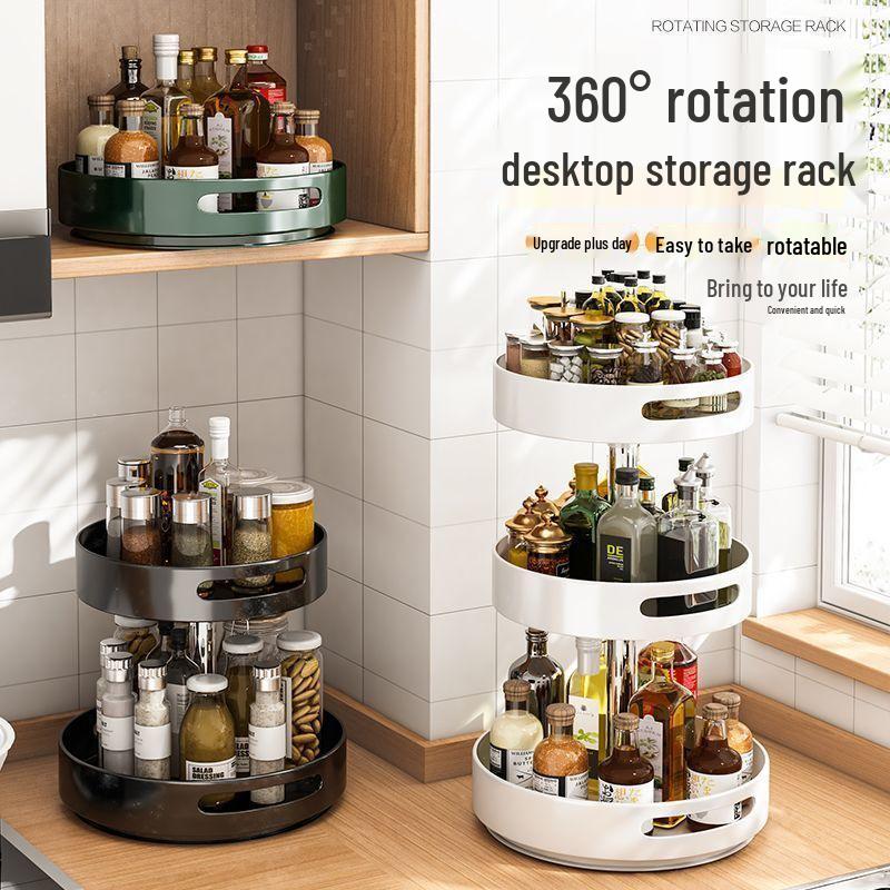 Multi-Layer Rotating Kitchen Seasoning Rack for Countertop Bottle and Jar Storage