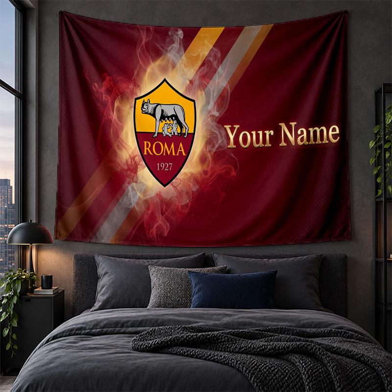 Arazzo Personalizzato da Appendere alla Parete Tessuto Artistico Sfondo con Motivo AS Roma FC