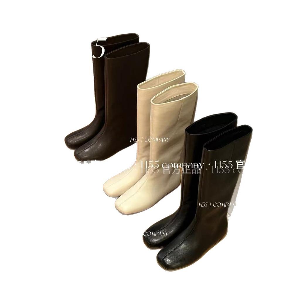 New leather inner height increase pointed western boots women's cat heel low heel height increase thin tube knight boots children