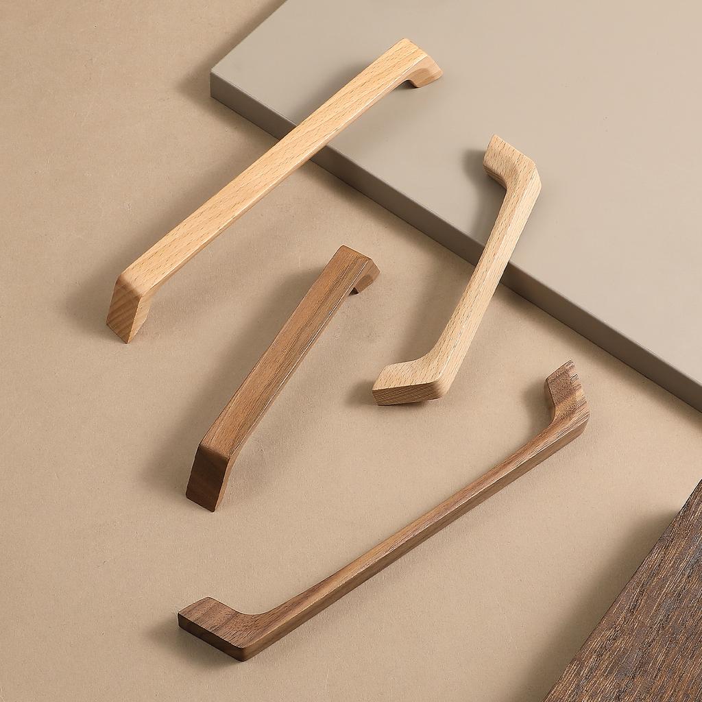 128mm 192mm High-end Luxury Natural Walnut and Beech Handle Cupboard Wardrobe Drawer Pulls Cabinets Kitchen Drawer Knob