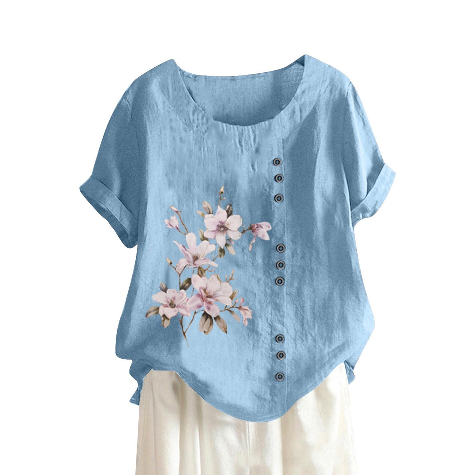 Женская хлопковая и льняная летняя и осенняя повседневная свободная футболка из хлопка — фото 8