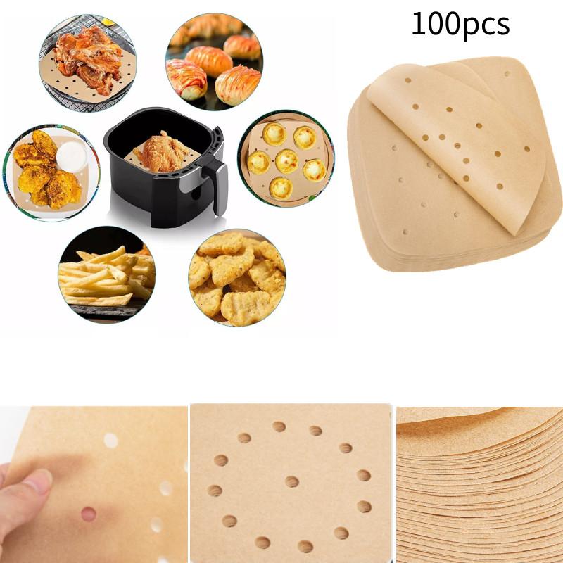 100pcs Air Square Fryer Paper Disposable Non Stick Bake Steamer Parchment Liner