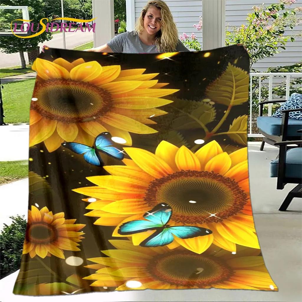 Newest 3D Rose Flower Sunflower Blanket,Flannel Blanket Throw Blanket,Sherpa Warm Blanket for Living Room Bedroom Beds Sofa Gift
