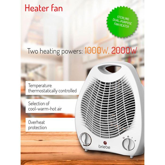 Radiateur et Ventilateur Soufflant, Portable, Air Chaud / Froid, Thermostat Briebe HT1126 2000W Blanc 00515