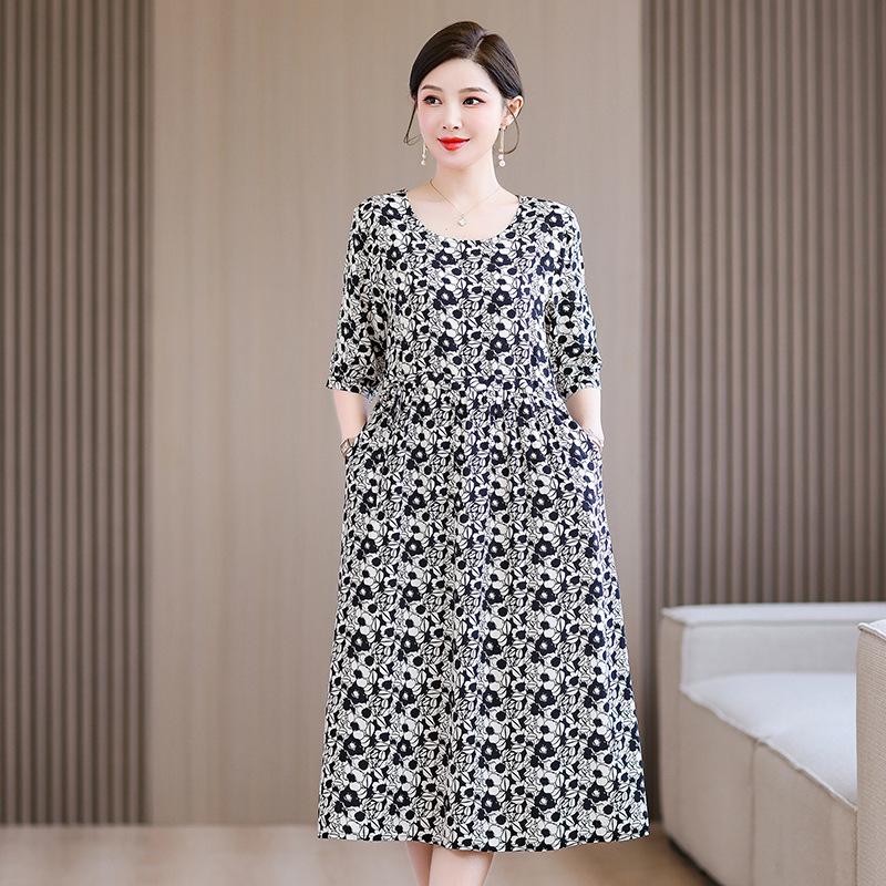 Übergröße Damen Langes Freizeitkleid Schmal geschnittenes Kleid Kurzarm Druckkleid Sommerkleid für Damen