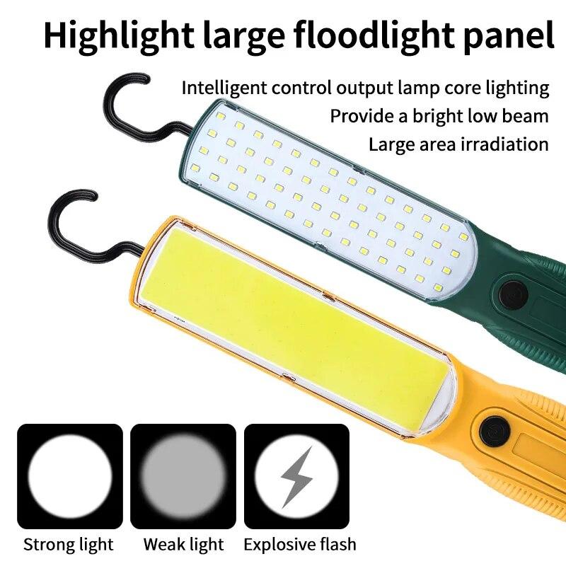 1PC LED COB Torch Work Light Portable Auto Repairing Lamp Rechargeable Camping Lantern Handheld Floodlight With Magnet & Hook