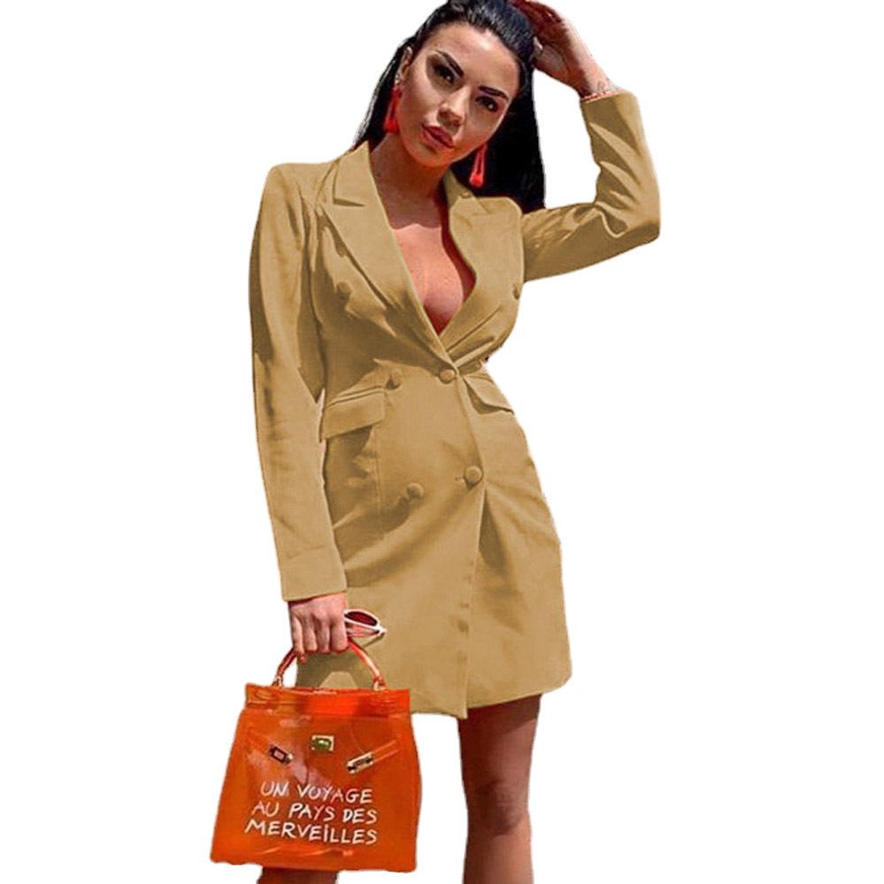 2024 Women's Slim Fit Double-Breasted Blazer - Solid Color, Long Sleeve Lapel Jacket