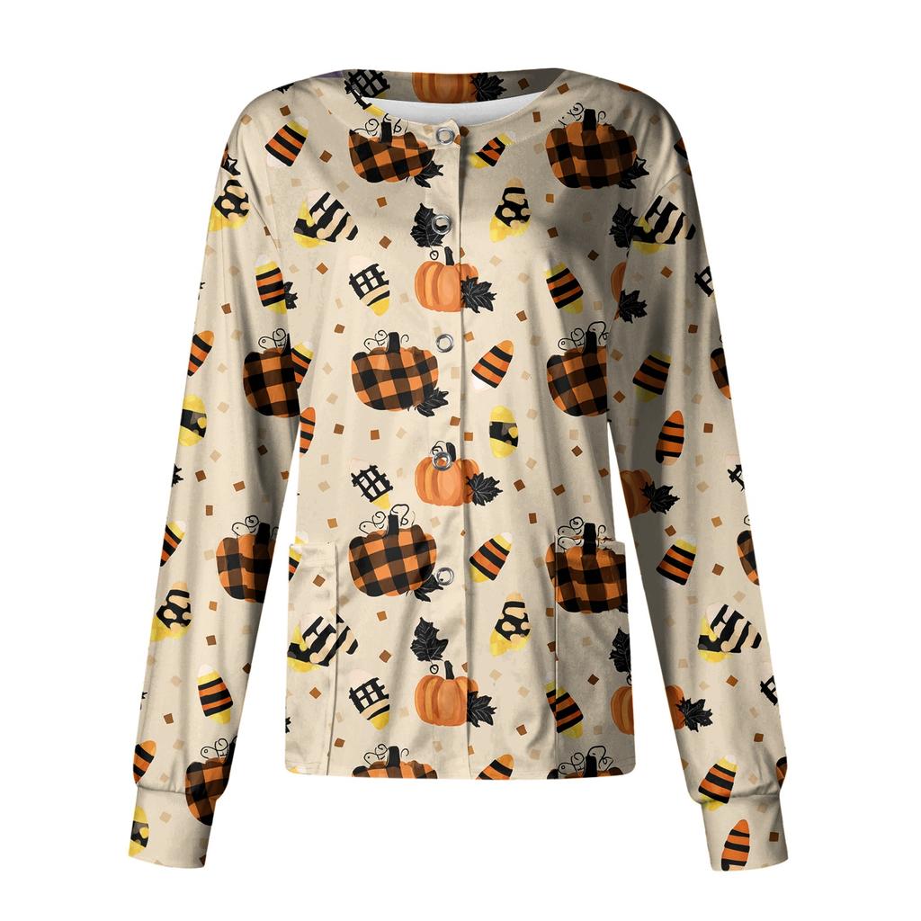 Women's Long Sleeve Single Breasted Halloween Print Cardigan Sweater
