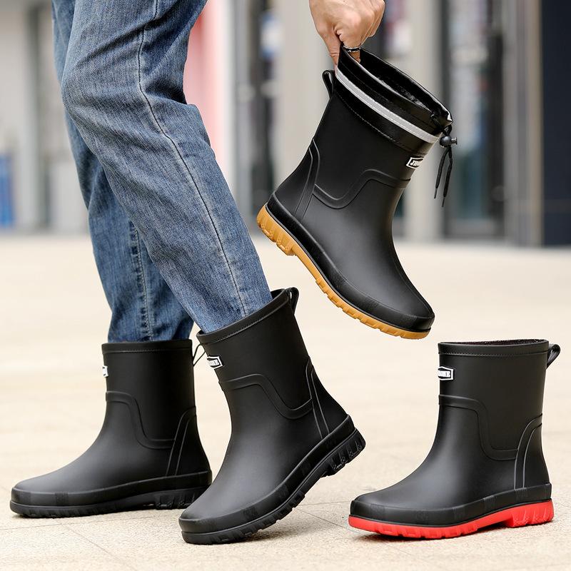 Bundle mouth new medium tube rain shoes men's waterproof and non-slip rain boots to keep warm fishing work