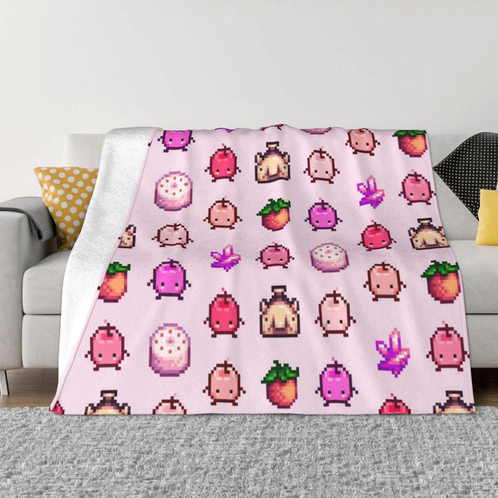 Stardew Valley Pink Junimo Set Soft Warm Blanket Sofa/Bed/Travel Love Gifts Stardew Valley Sdv Pastel Pink Blush Pink Pixel Art 30x40in