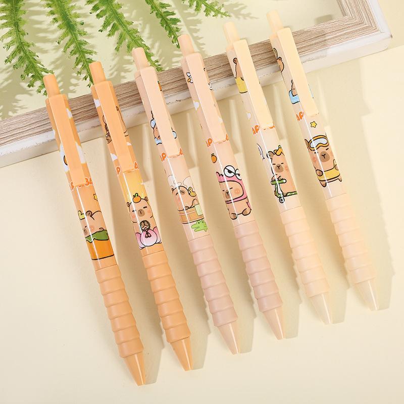 6Pcs Cartoon Cute Capybara Gel Pens Kawaii Black Ink Smooth Writing Quick-Drying Neutral Pens School Supplies Student Stationery