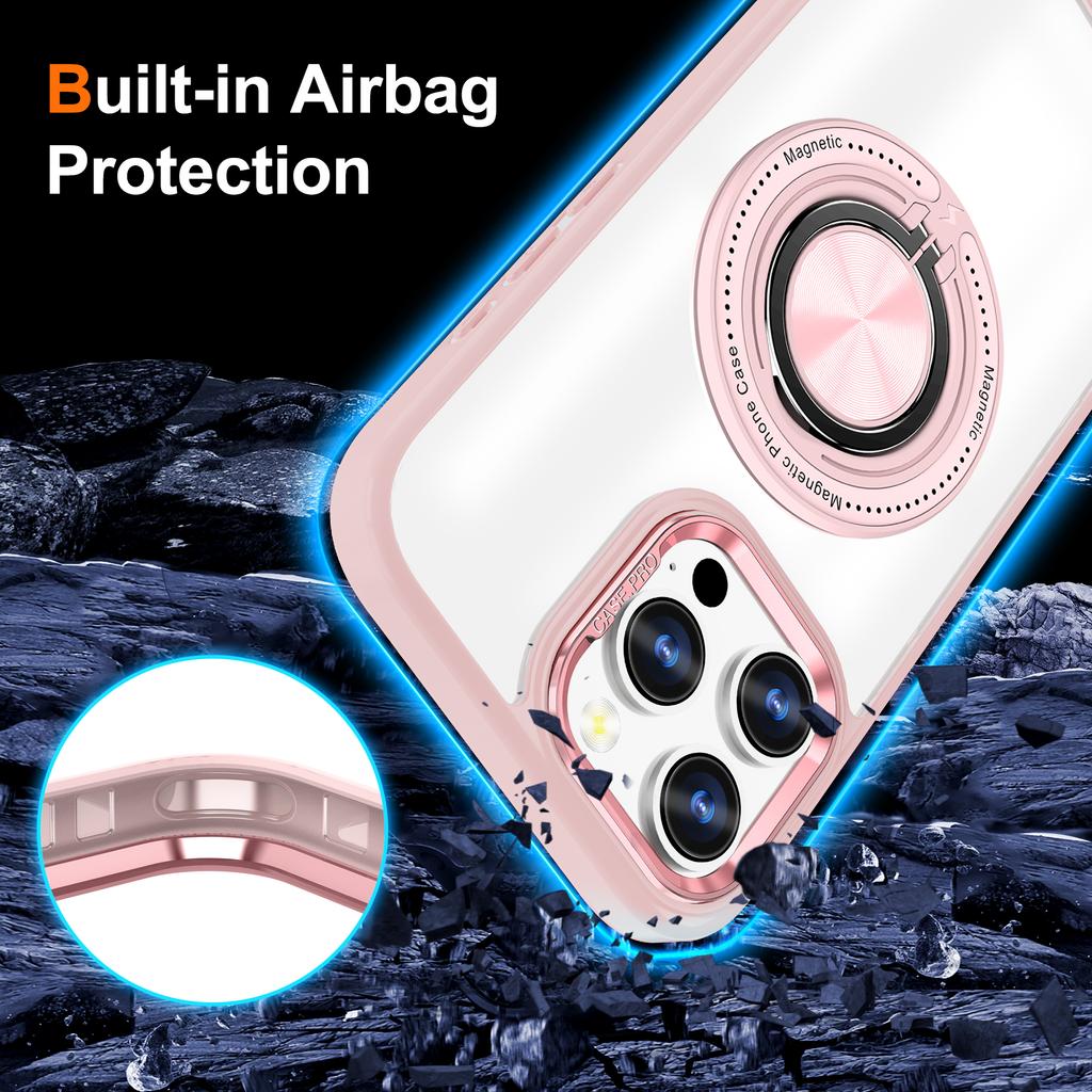 For iPhone 16 Pro Max Case Magnetic Ring Holder Kickstand PC+TPU Phone Cover