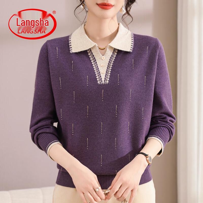 LangSha Women s Turn-down Collar Knit Sweater XL