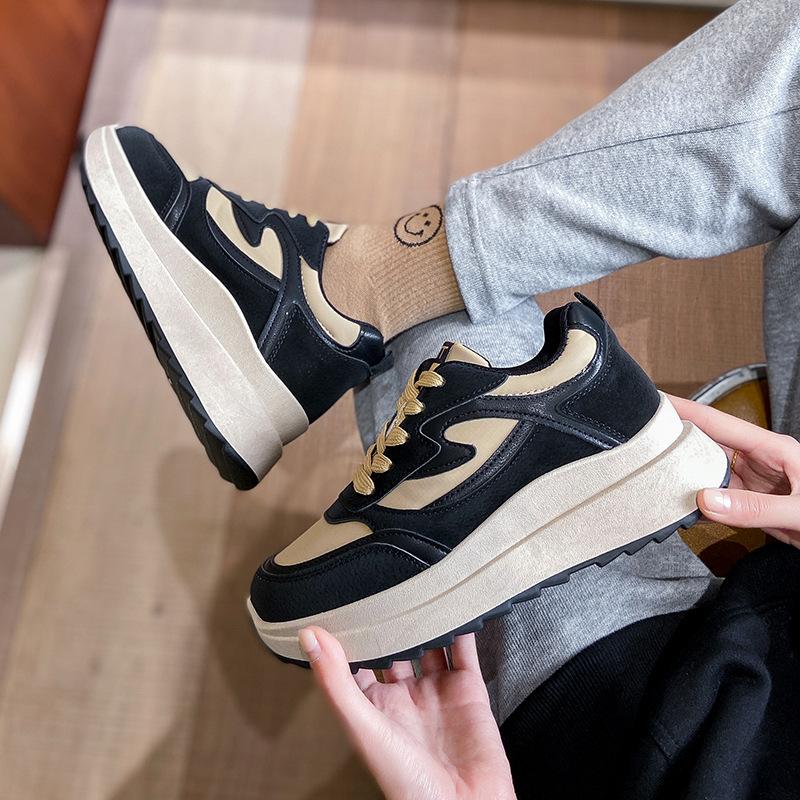 Women's spring and autumn new thick-soled heightening waffle lightweight sports running shoes