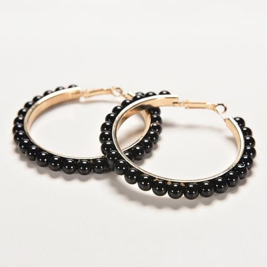 Women Faux Pearl Inlaid Large Circle Statement Hoop Earrings Jewelry