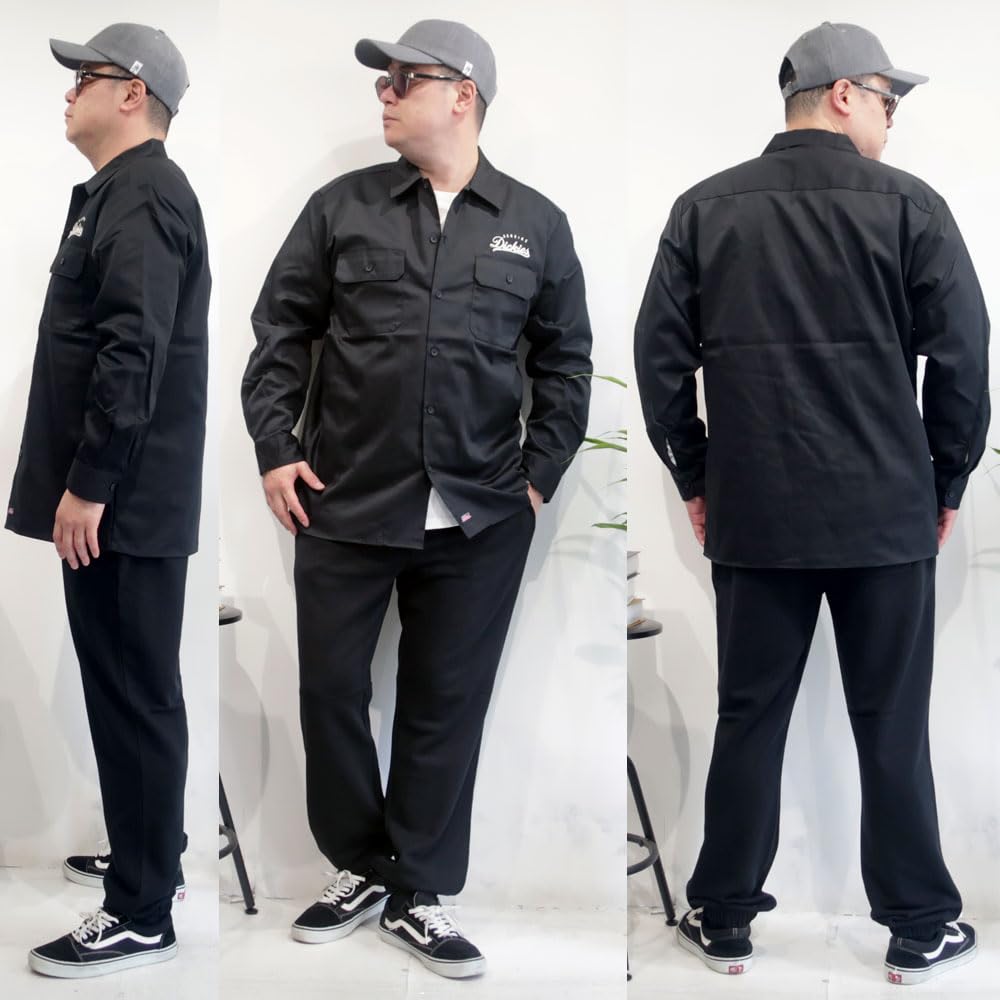 Men's Plus Size Dickies Work Shirt, Striped Hickory, Sizes 3L, 4L, 5L, XXL, XXXL, Charcoal, Khaki, Black, 10001298 (JP, Alphabet, 4L, BEIGE-2030)