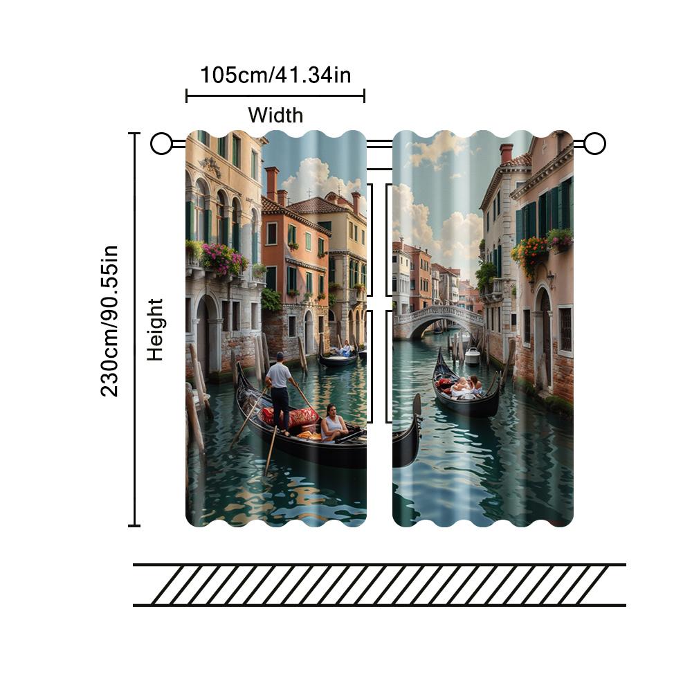 2 Stück, Filtervorhänge (ausgenommen Stangen, unbeweglich, ohne Batterien) Venedig Landschaft zur Verwendung in Schlafzimmern und Wohnzimmern